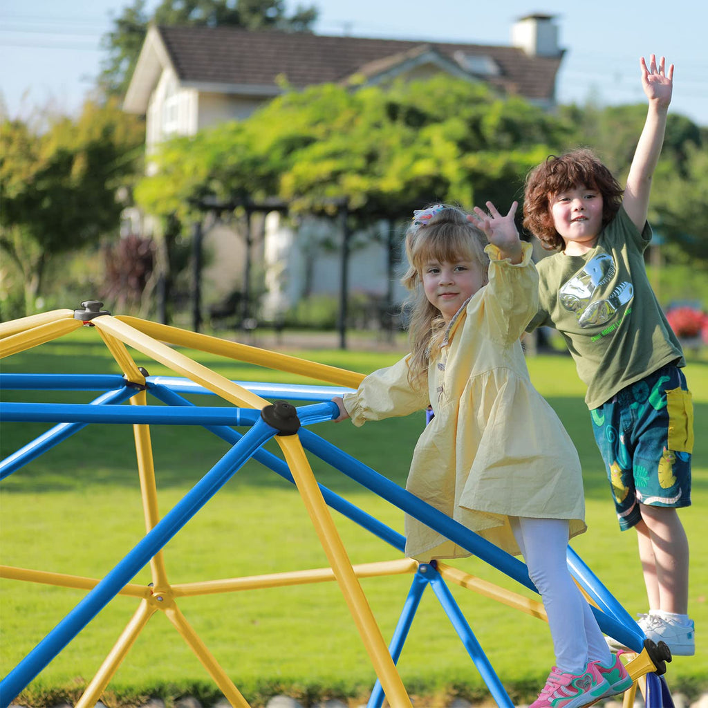 Upgraded Outdoor Geometric Dome Climber, 3D Assembly Video, Suitable for 1-6 Kids Climbing Frame (Blue, 9FT)
