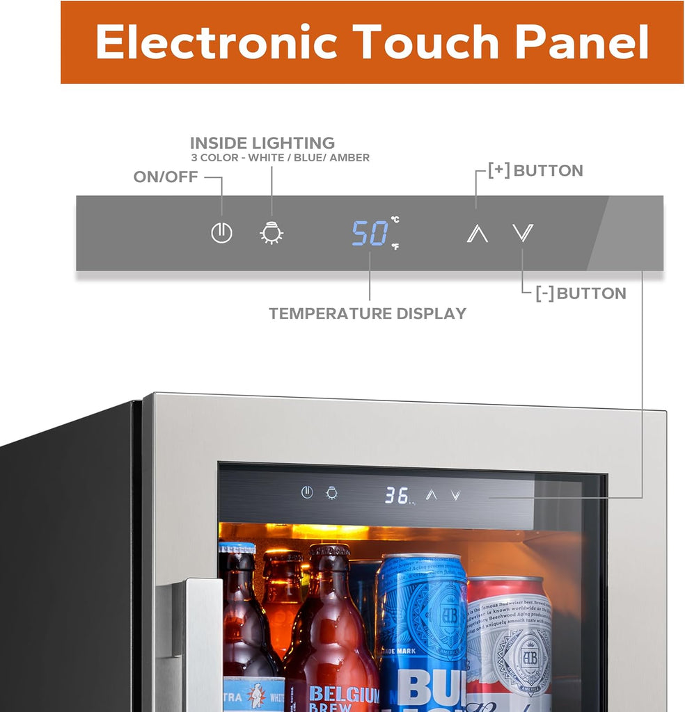 15 Inch Beverage Refrigerator Cooler - 100 Can Mini Fridge with Glass Door for S