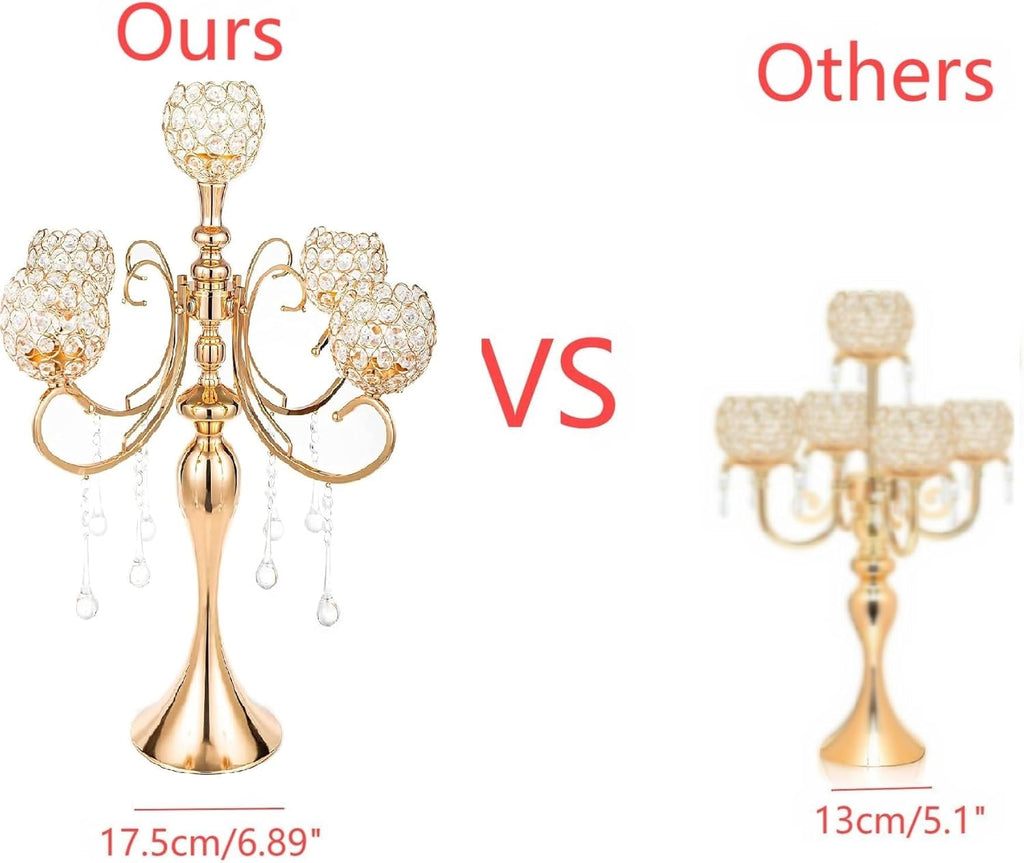 5 Arms Gold Candelabra Centerpiece 26 Inches Tall Chandelier Crystal Beaded Candle Holders for Table Centerpiece