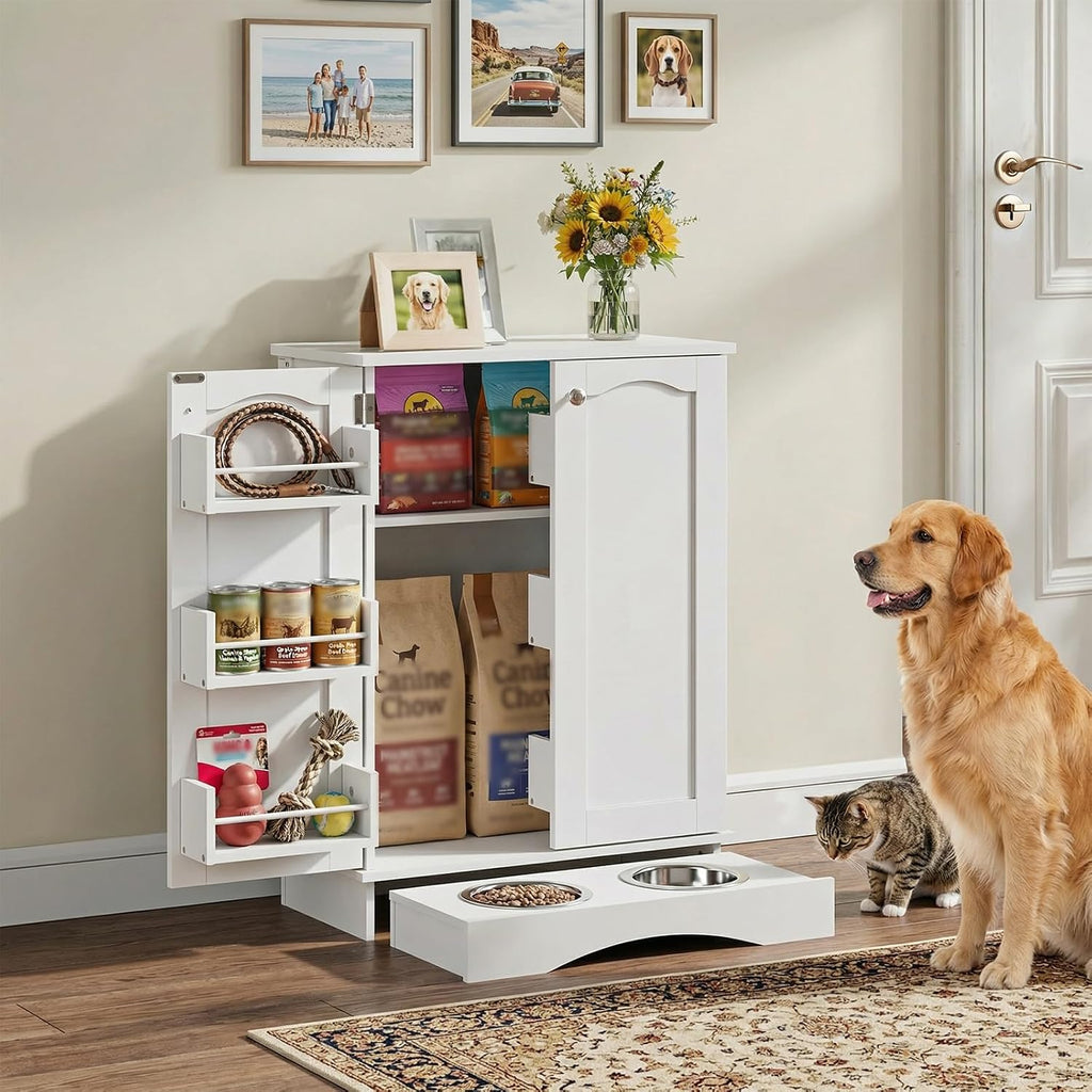 32" H Dog Feeding Station with Storage with Adjustable Shelves