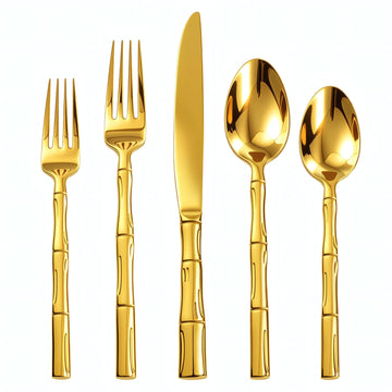 Gold Silverware Set Bamboo Pattern 20-Piece Service for 4