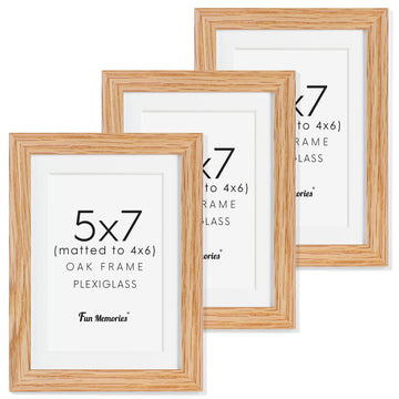 5x7 Picture Frame, Solid Oak Wood 5 x 7 Frame with Plexiglass, 5 by 7 Photo Frame for Wall & Tabletop Display, 5x7