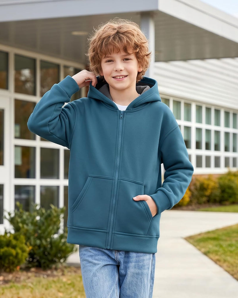 Kids Full Zip Up Hoodies Unisex Long Sleeve Soft Warm Sweatshirts