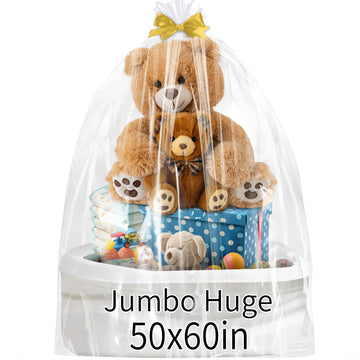 Jumbo Huge Clear Cellophane Gift Bags 50x60 Inch for Large Gift Baskets