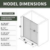 Pivot Glass Shower Door, 38-42" W x 71" H, 1/4"(6mm) Clear SGCC Tempered Glass, Brushed Gold Finish