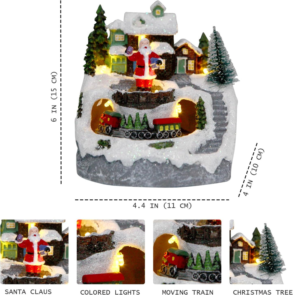 Christmas Decorations Village House Resin Collectible Building Figurines Revolving Train Musical Snow Globe 8 Music