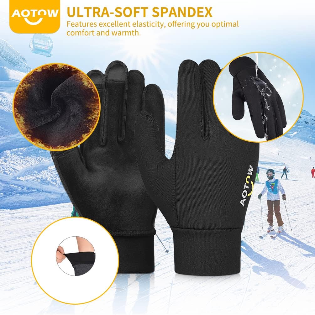 Kids Winter Warm Sports Gloves - Cold Weather Water-Resistant Children Mittens Boys Girls Black