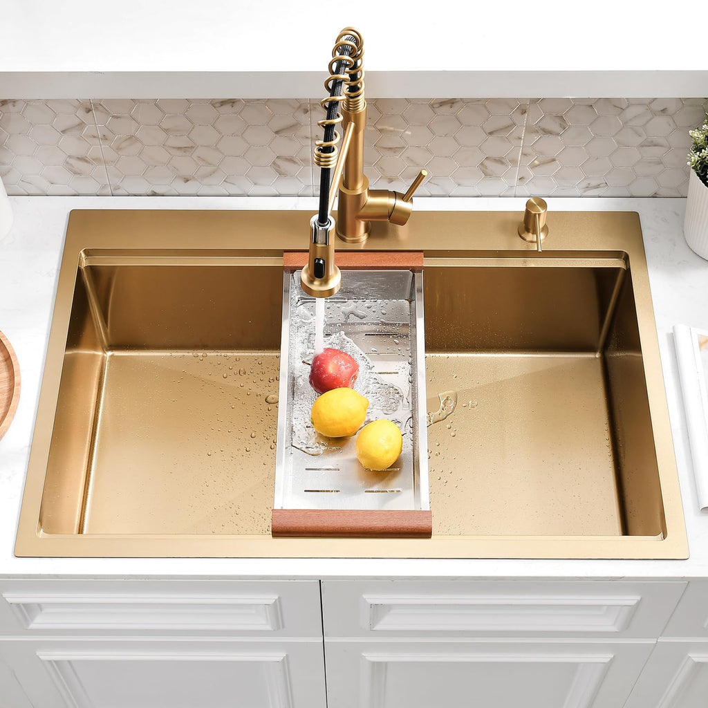 33x22 Drop Sink with Faucet - Gold Single Bowl