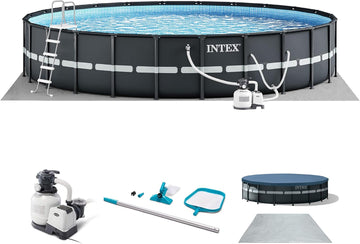 Ultra XTR 18ft x 52in Above Ground Swimming Pool Set Bundle | 26329EH - 2100 GPH Sand Filter Pump, Ladder, Pool Cover