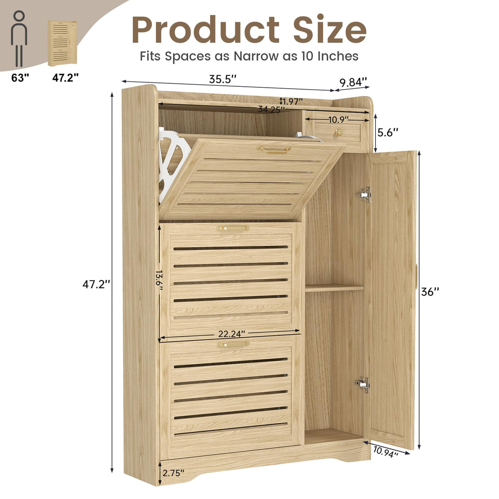 Shoe Cabinet Storage, Shoe Storage Cabinet with 3 Flip Drawers, Drawer & Adjustable Shelves, Slim Shoe Organizer