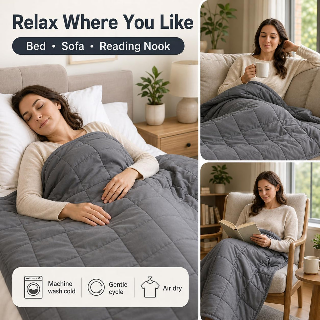 Weighted Blanket for Adults,Soft Heavy Blanket Machine Washable for Fall, Bedding &Napping with Premium Glass Beads