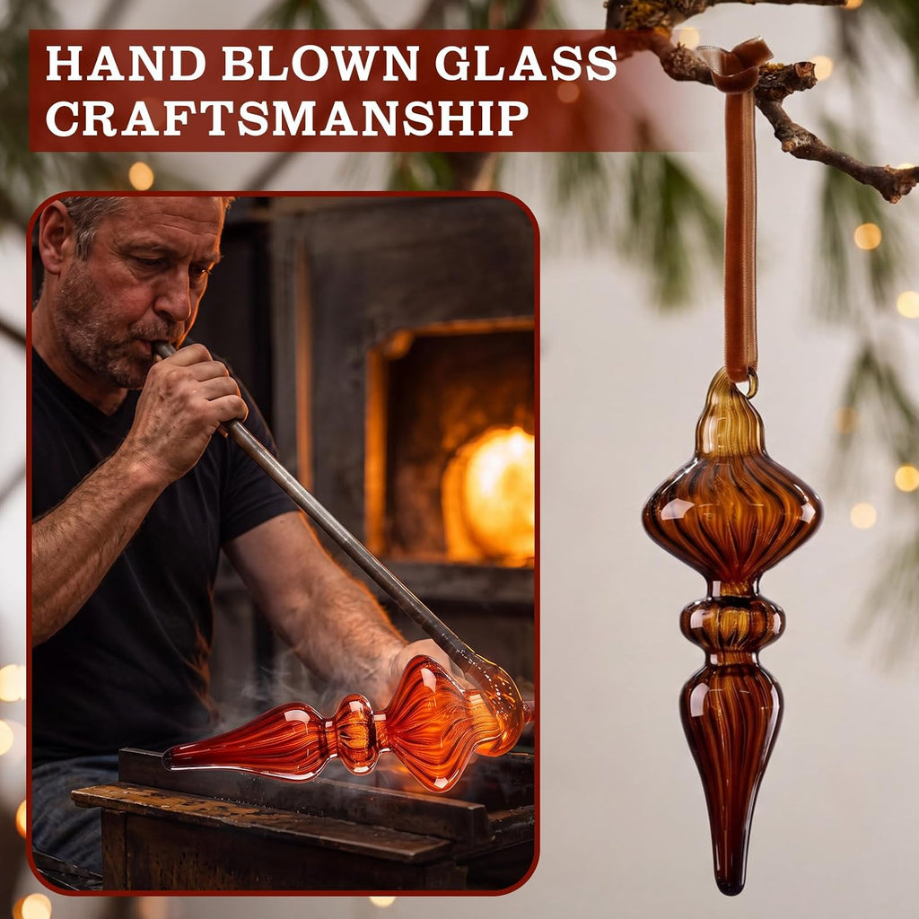 Vintage Glass Finial Christmas Ornaments, Dark Brown - Set of 12