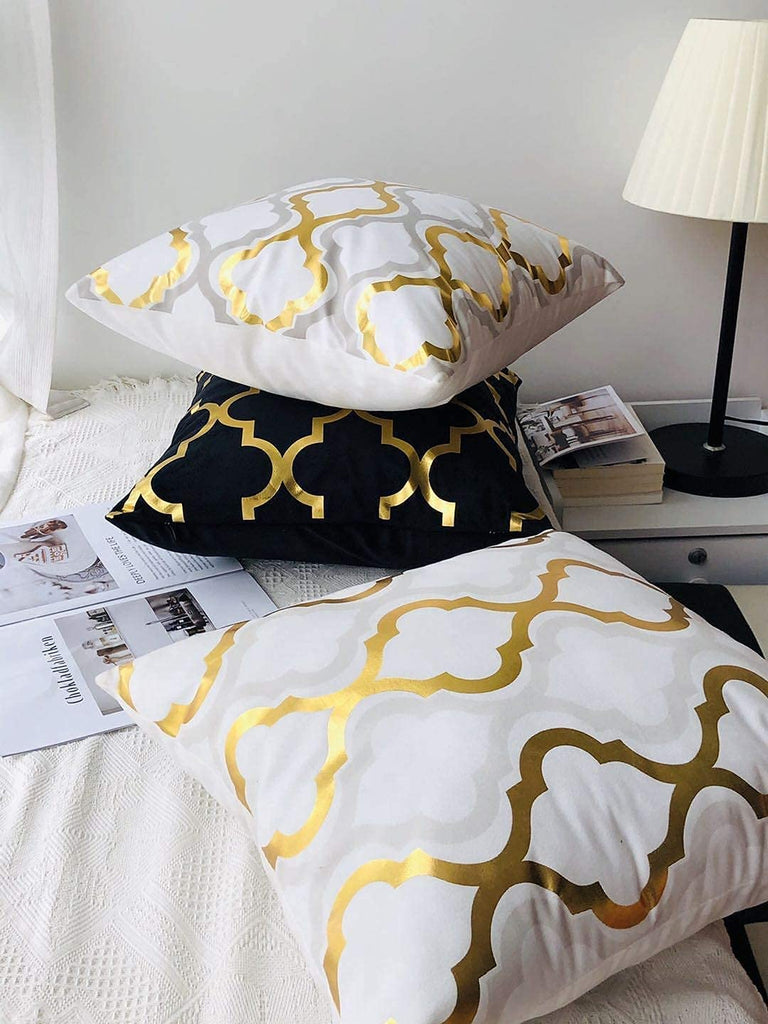 Set of 4 Velvet Throw Pillow Cover, Gold Geometric Cushion 18×18Inch