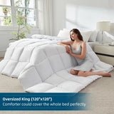 Soft Oversized King Comforter 120"x120" Marshmallow Lightweight Quilted Down Alternative All Season Mellow Sleep 8
