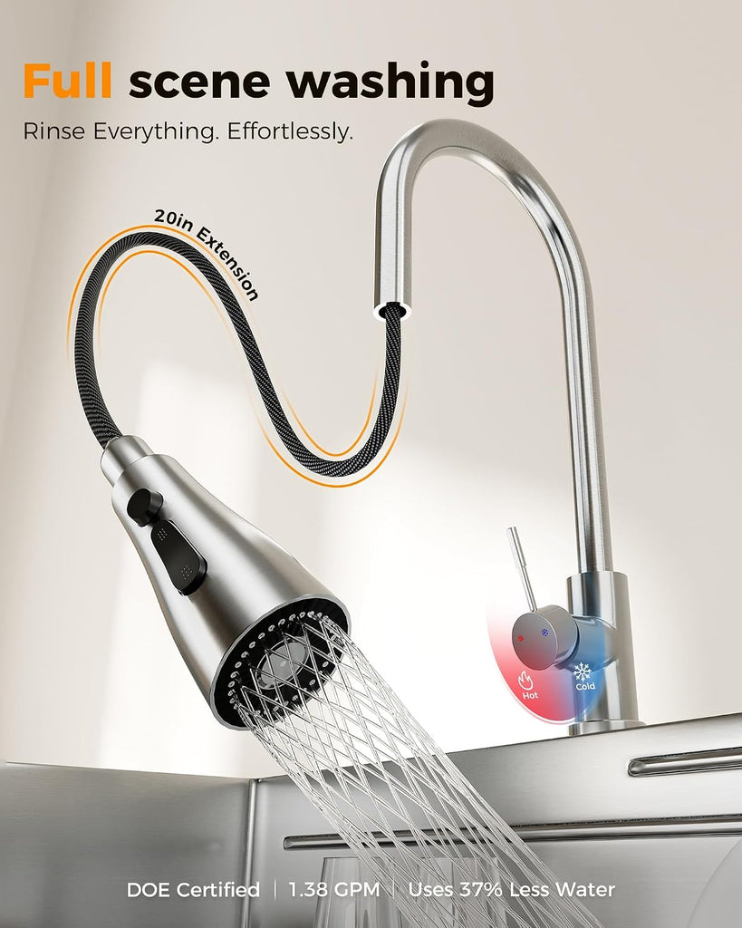 33X22 Drop Sink, 304 Stainless Steel Workstation Sink | Pop-Up Drain, Workstation Sink, Upgraded Fast Drain, Topmount