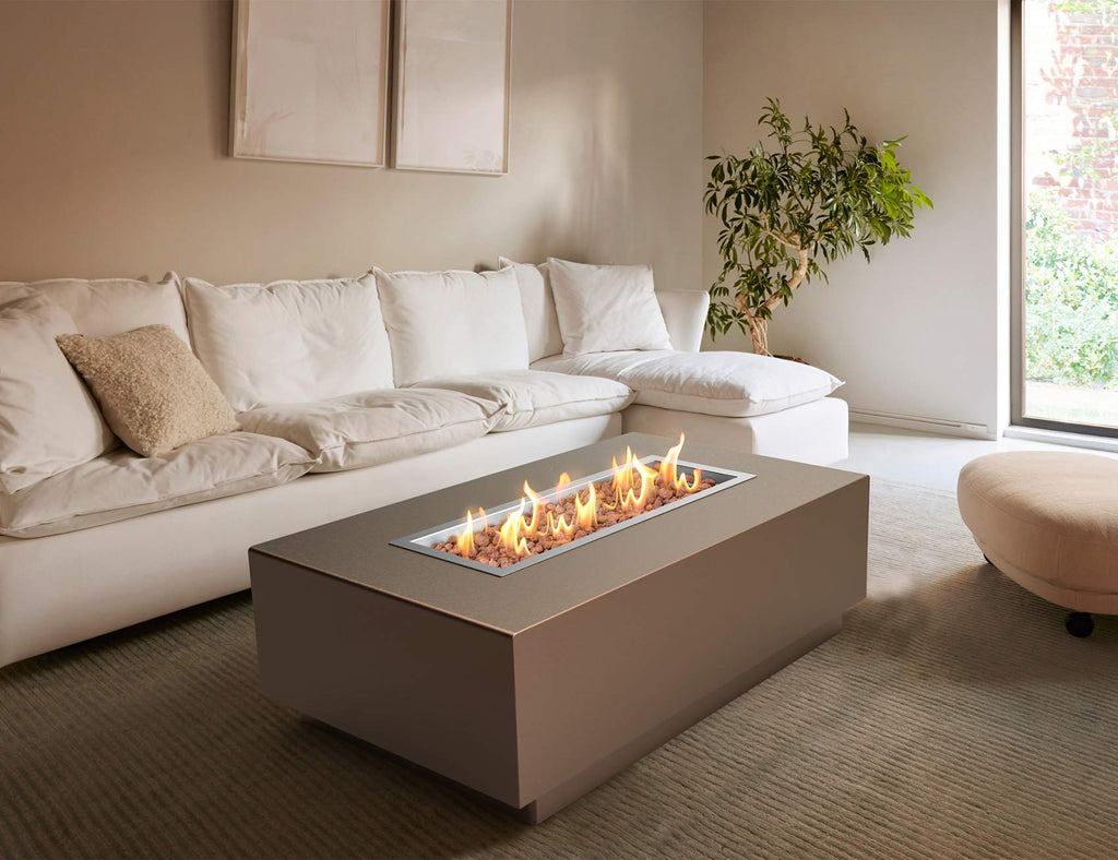 Rectangular Stainless Steel Drop-in Fire Pit Pan with Burner for Indoor/Outdoor, 24 by 8 Inch Burning Area