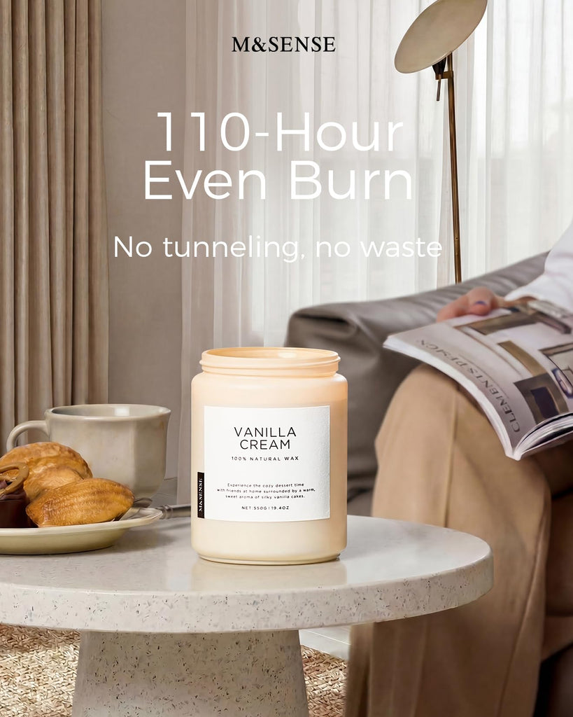 Large Vanilla Scented Candles, 19.4oz Organic Soy Wax