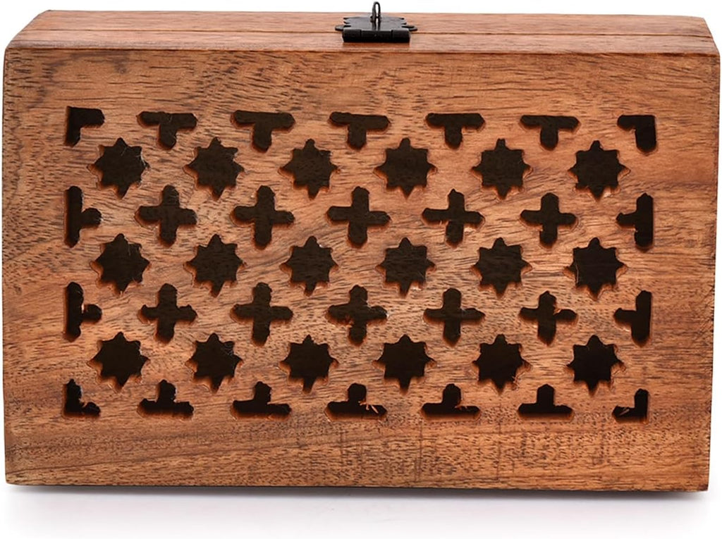 Mango Wood Decorative Wooden Box with Hinged Lid Wooden Storage Box, Decorative Bo xes With Lids (8" x 5" x 3")