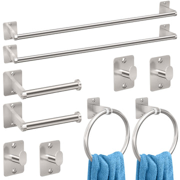 10-Piece Brushed Nickel Bathroom Hardware Set, 24 inch Towel Bar