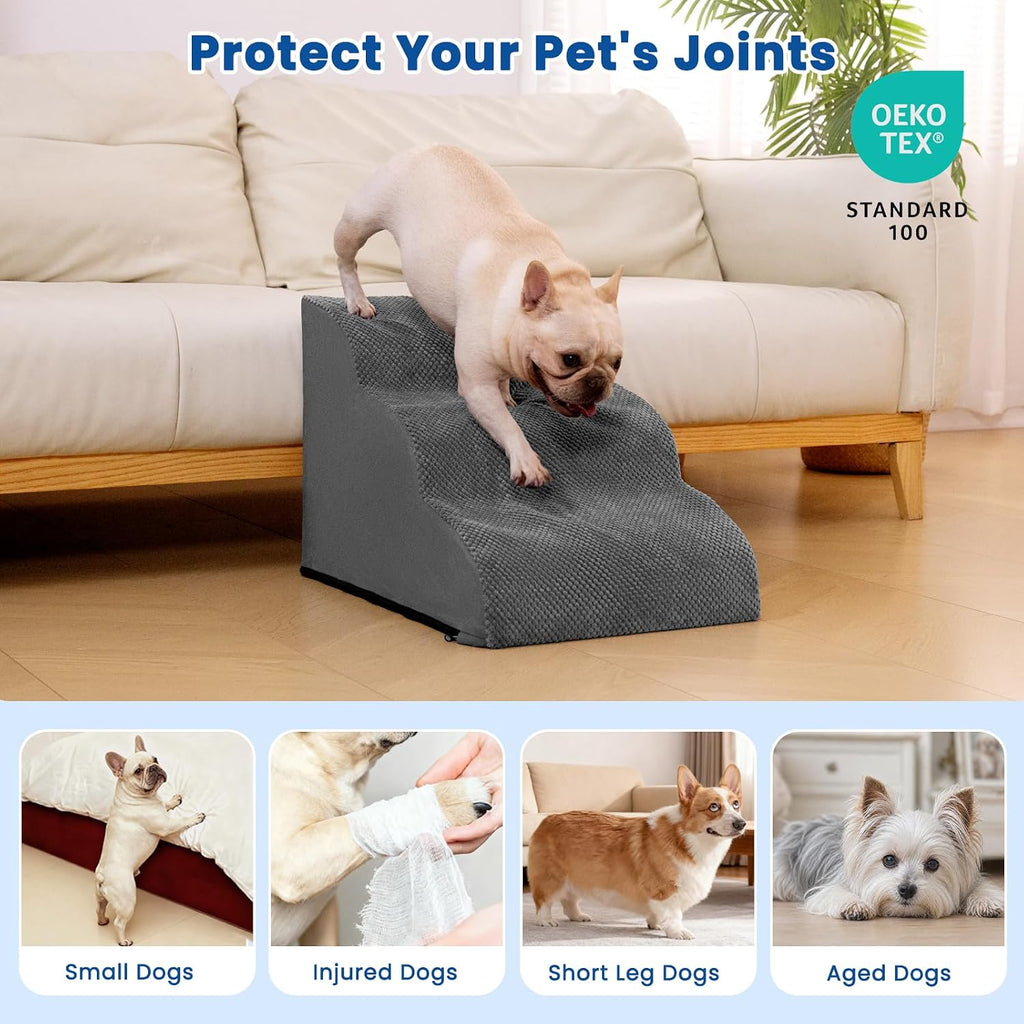 Dog Stairs for Small Dogs & Cats, 3 Steps Non-Slip Pet Ramp for Couch, 15.7"H