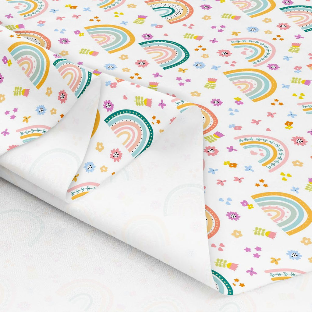 Boho Rainbow Fabric by The Yard, Watercolor Flowers Hearts Polyester Fabric, Cartoon Bohemian Fabrics Panels for