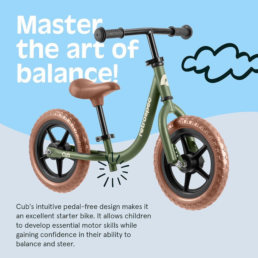 Cub Toddler Balance Bike for Ages 18 Months - 3 Years - 12in No-Pedal Beginner Bicycle with Adjustable Seat