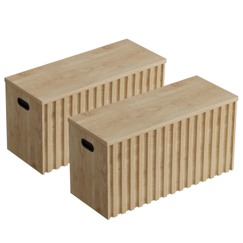 Storage Bench Set of 2, 39.4" Wood Storage Trunk with 2 Safety Hinges, Sturdy Storage Chest, Fluted Storage Bench