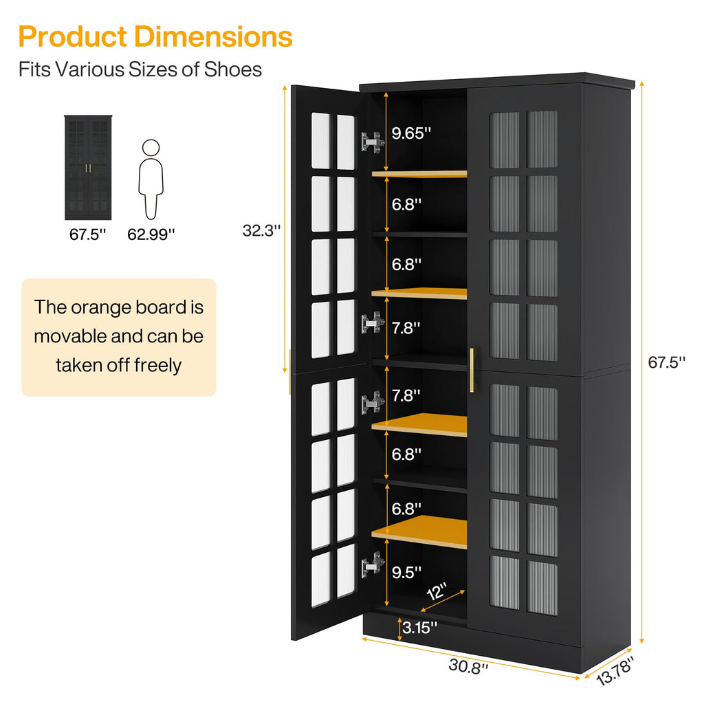 Tall Shoe Cabinet Set of 2, 8-Tier Shoe Storage with Adjustable Shelves, Modern Shoe Organizer Shoe Rack Cabinet