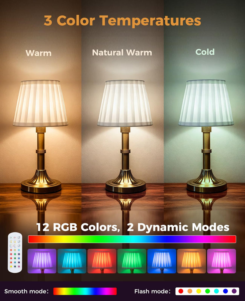 Cordless Table Lamp, 8000mAh Small Table Lamp with Remote Control, Rechargeable Battery Powered Light with Fabric