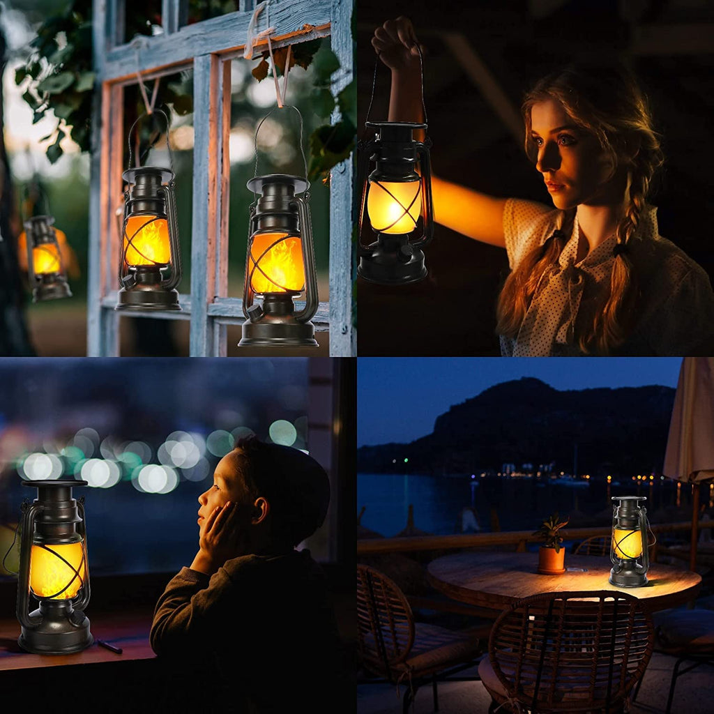 Solar Lantern Outdoor Lights, 2 Pack Bronze Vintage LED Lantern
