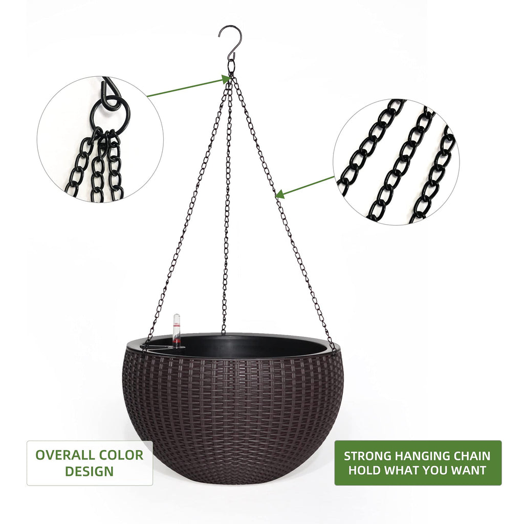 13.5 Inch Self Watering Hanging Planter (Brown)