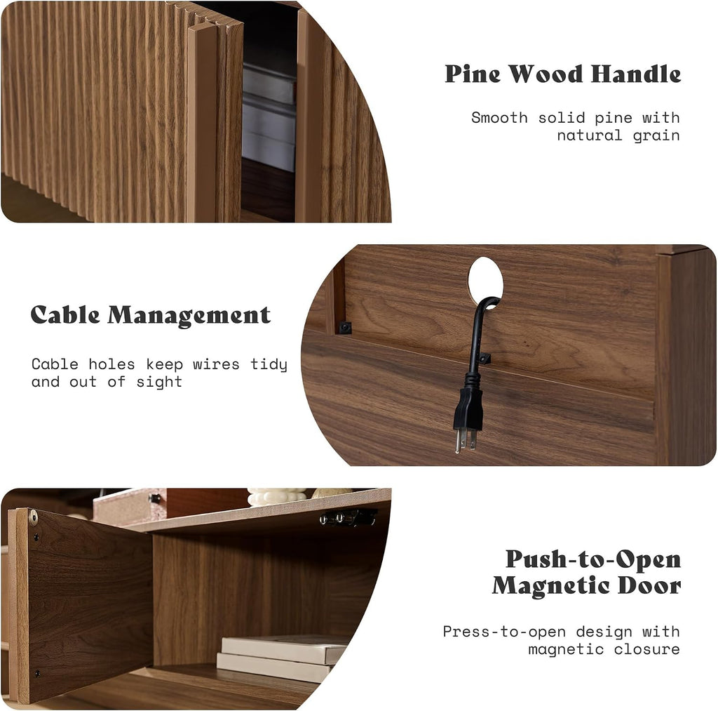 70" Fluted Wood TV Stand for TVs up to 80", Media Console Entertainment Center with Storage Cabinets for Living Room