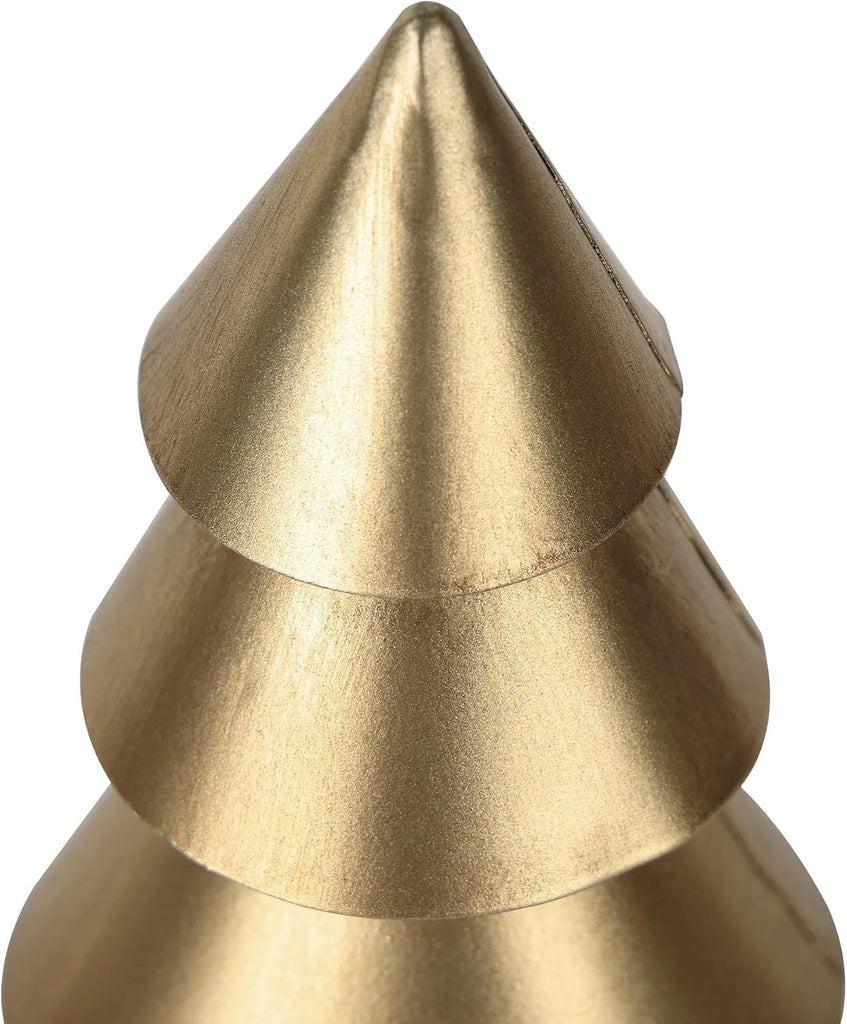 Small Christmas Tree Figurines Set of 2, Gold Tabletop Decor