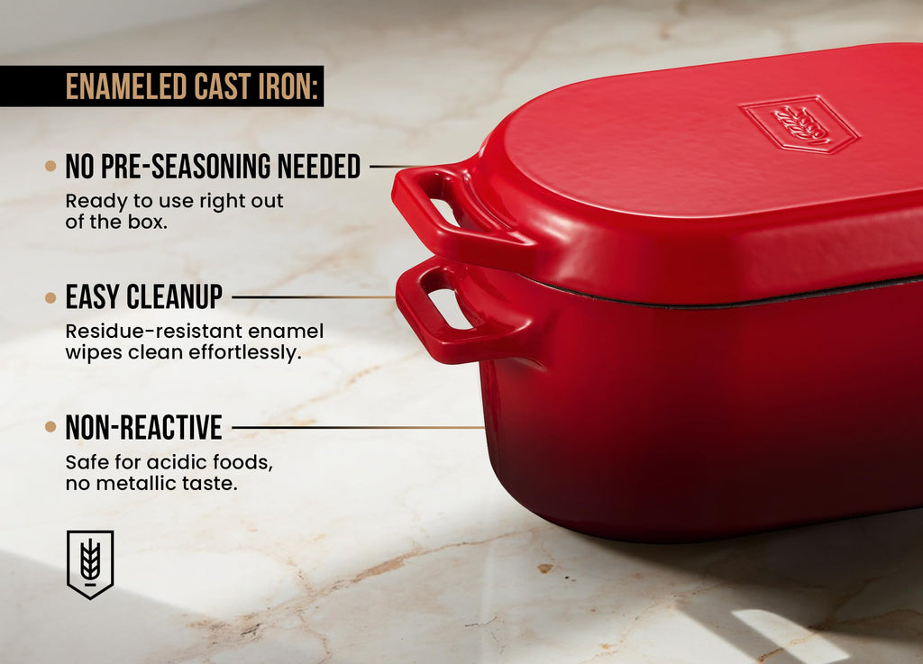 Oval Dutch Oven, for Bread Baking, Sourdough Loaf Pan, Dual Handles, Enameled Cast Iron, with Sling, Dishwasher Safe