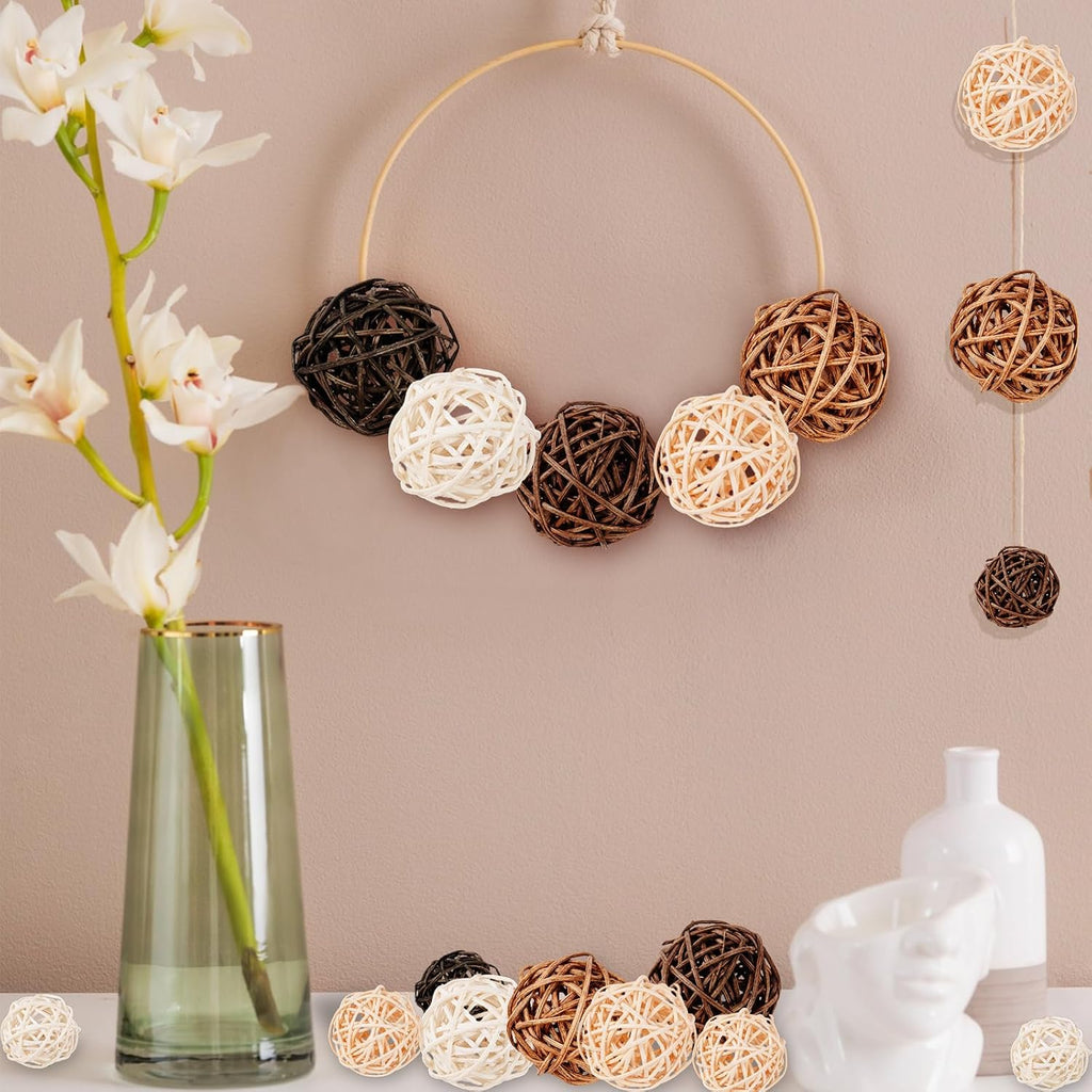 Decorative Balls for Bowls Centerpiece, Wicker Rattan Balls Vase Fillers Potpourri Bowl Filler Bathroom Living - Set of 24