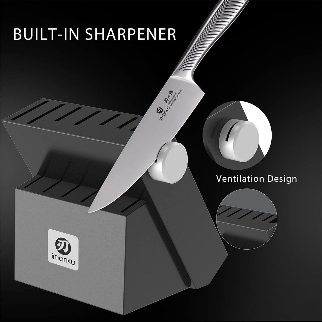 14 Pcs High-Carbon Stainless Steel Kitchen Knife Set Black | 56±2 HRC Hardness | Build-in Sharpener | Full Tang