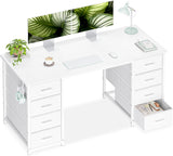 48 Inches Computer Desk with 8 Fabric Drawers, Modern Office Desk with Large Storage, Study, White