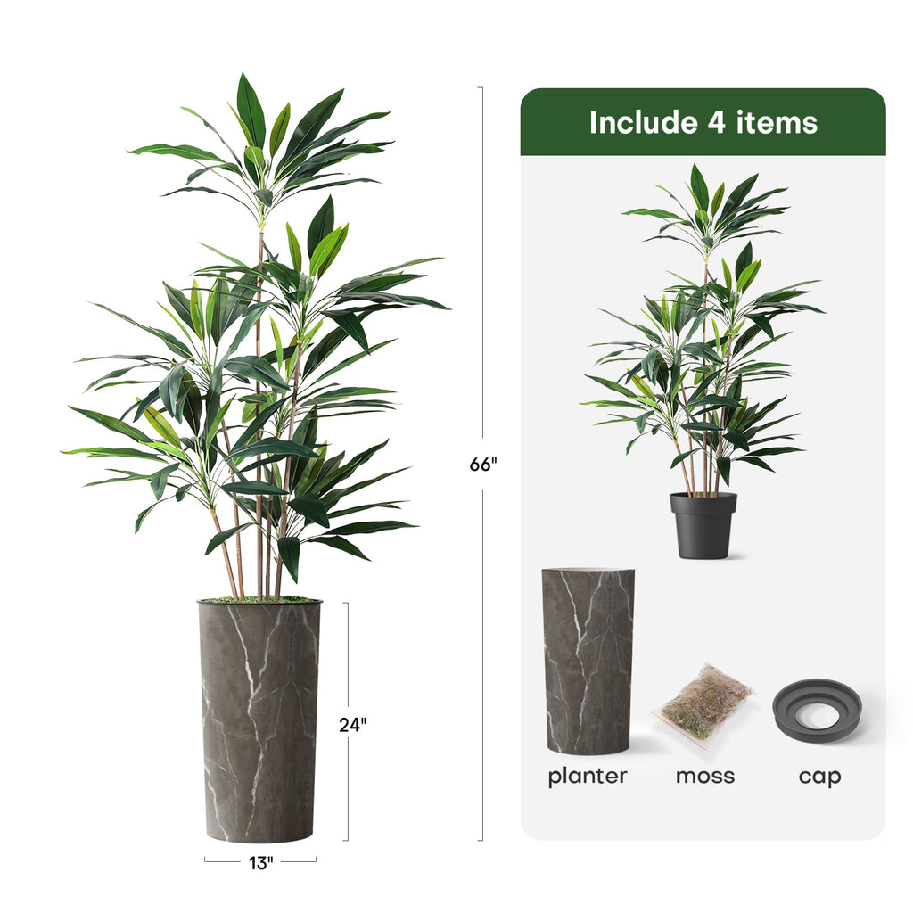 Artificial Tree in Modern Granite Effect, Fake Dracaena Tree Silk Tree for Indoor and Outdoor Home Decoration - 66"