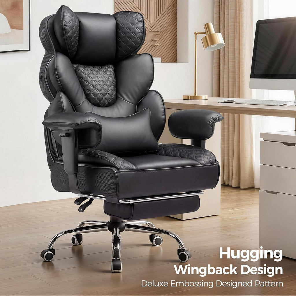 Big and Tall Office Chair with Upgrade Footrest, Heavy Duty Gaming Chair High Back Executive Chair with Spring Lumbar