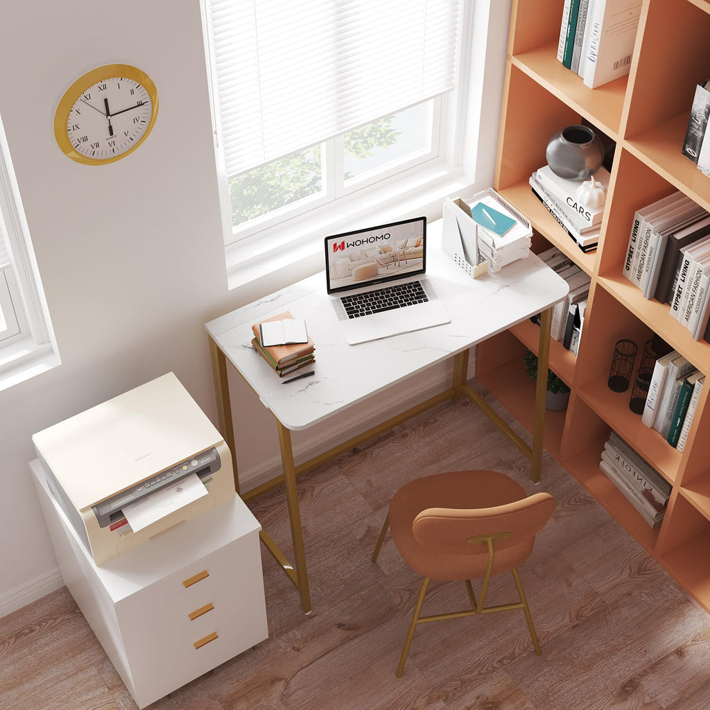 Folding Desk, 39.4" Foldable Computer Table for Small Spaces, Gold