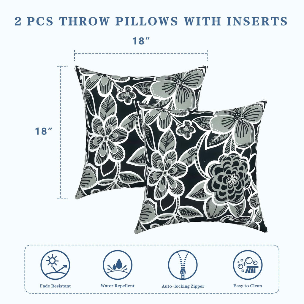 Outdoor/Indoor Throw Pillows, Decorative Throw Pillows with Inserts, 18"x18" Square Pillows for Bed, Couch, Sofa and