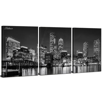 Baltimore Skyline Wall Black and White Night Maryland Skyscraper Pictures Prints Office Wall Decor USA Cityscape