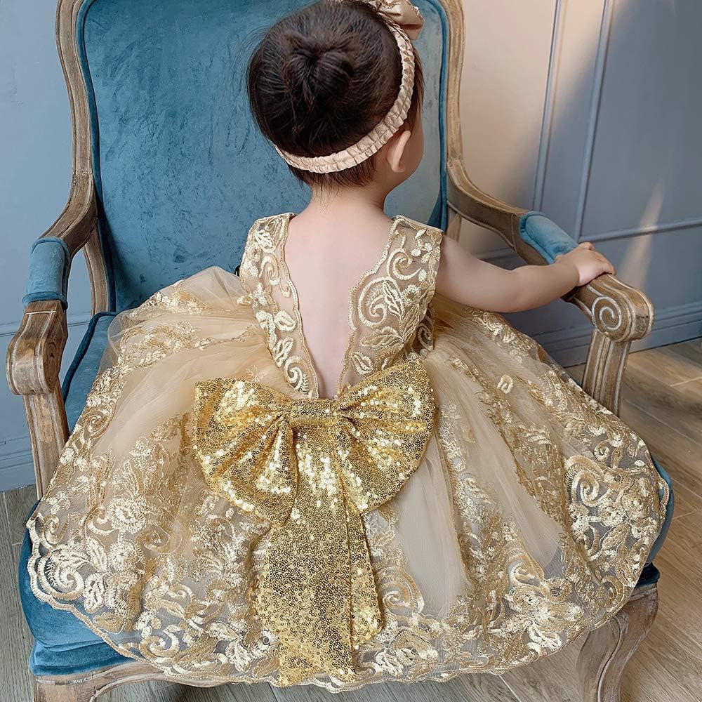 0-6 Years Baby Girls Pageant Lace Embroidery Dresses Toddler Formal Dress with Headwear