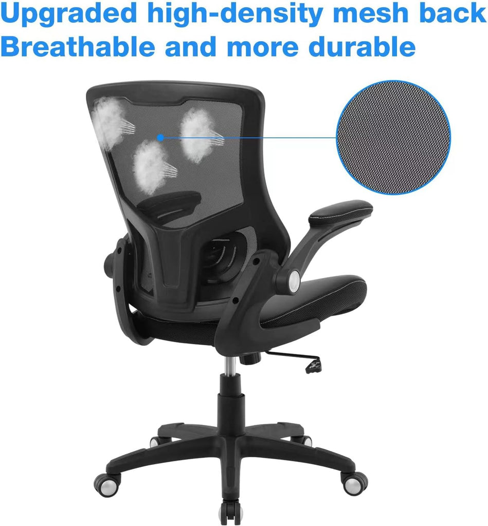 Ergonomic Desk Chair, Computer PU Leather Home, Swivel Mesh Back Adjustable Lumbar Support Flip-up Arms Executive
