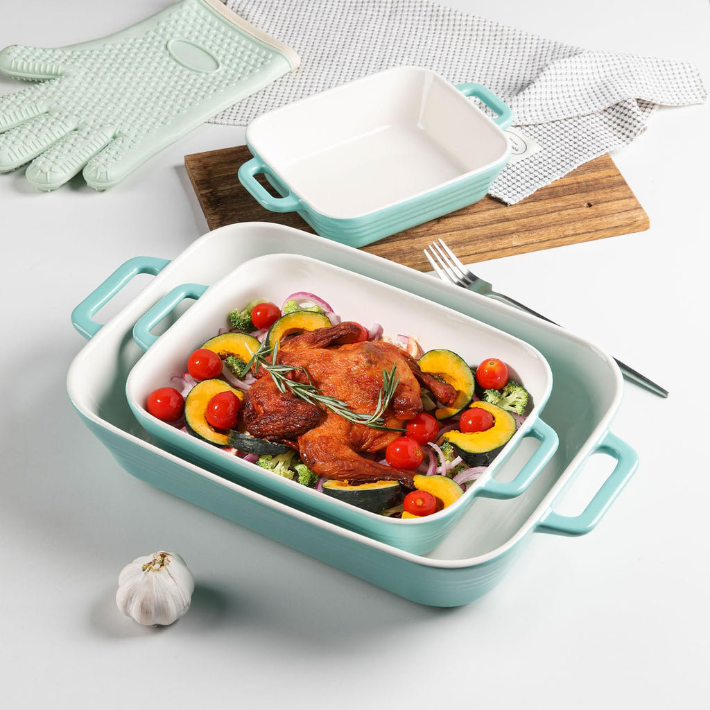 Relief Casserole Dishes for Oven, Ceramic 9x13 Baking Pans Set for Cooking, Cake, Banquet and Daily Use, Rectangular