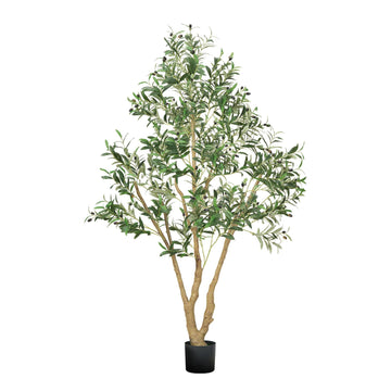 6FT Artificial Olive Tree with Black Pot, Tall Fake Tree with Natural Wood Trunk & Realistic Green Leaves and Fruits