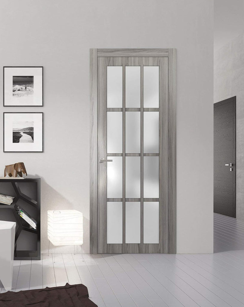Slab Barn Door Panel Frosted Glass 12 Lites | Felicia 3312 Ginger Ash Grey | Sturdy Finished Doors |