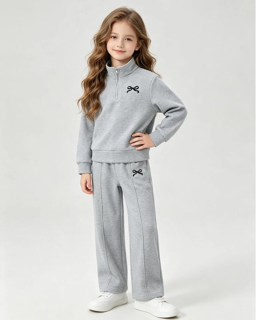 Sweatsuit 2 Piece Sets Half Zip Sweatshirts and Bow Sweatpants