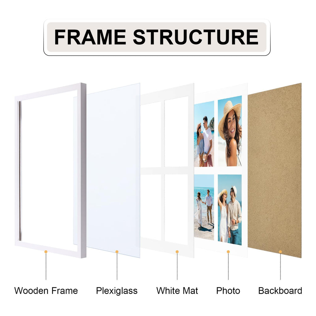 12x16 Collage Picture Frame, Displays 4Pcs 5x7 Pictures, White