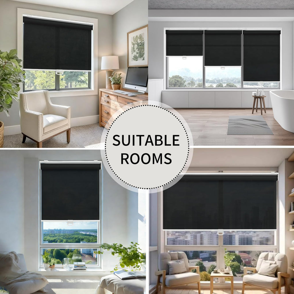 Light Filtering Solar Shades for Indoor Windows, Black